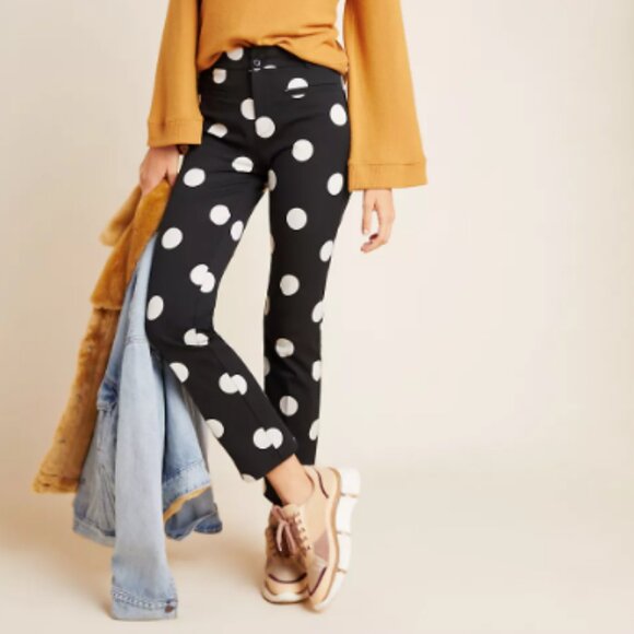 Anthropologie Pants - Anthropologie The Essential Skinny Kick Flare Pants Black Polka Dot Size 0